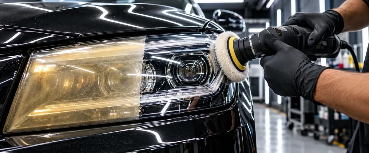 Car headlight buffing with polishing
